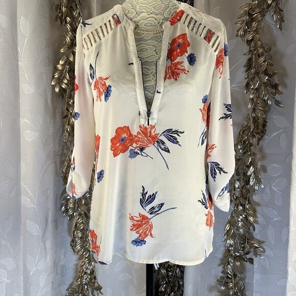Maurices Women’s M White Floral Blouse Boho Chic Cottagecore‎ Coastal Feminine - Picture 1 of 10